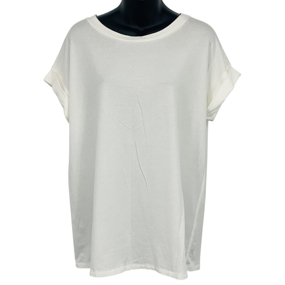 AllSaints Women Medium Large IMO Boy White Tee Shirt T Cuff Short Sleeve EUC